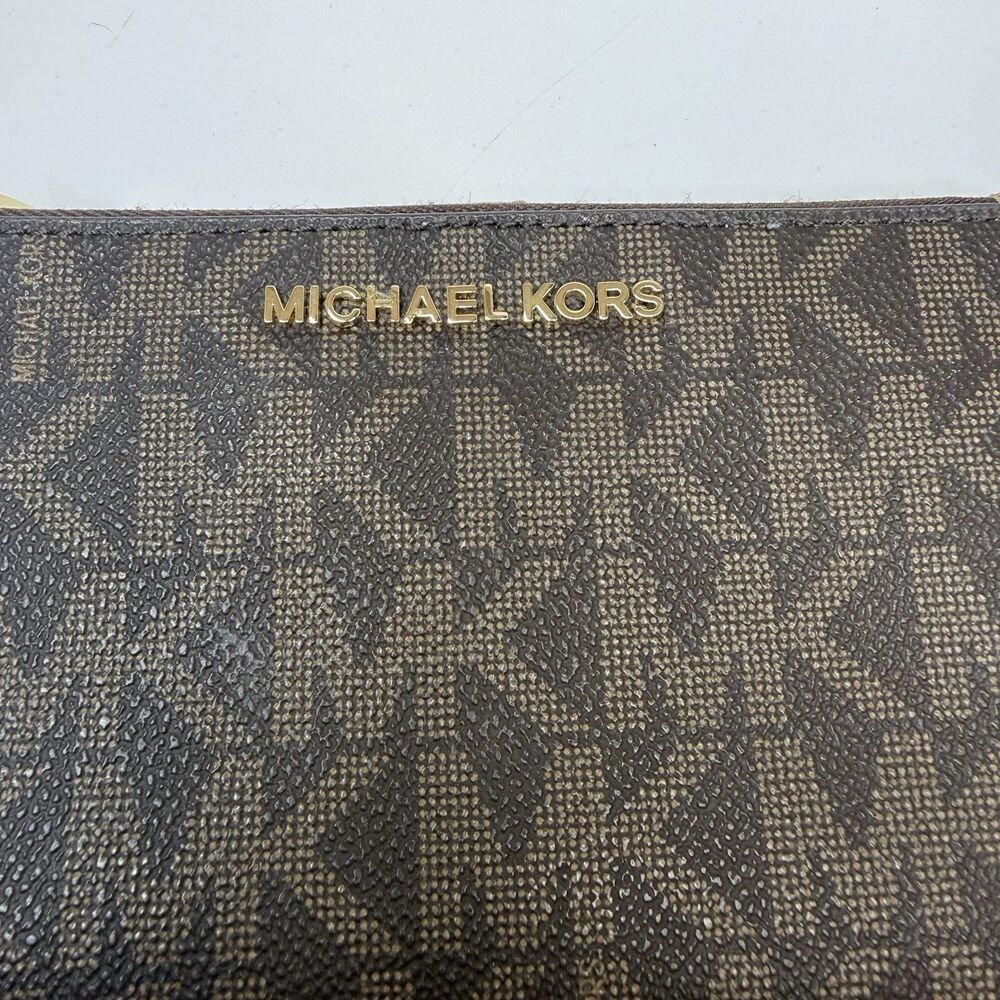 Michael Kors Jet Set Travel Double Zip Wristlet Wallet MK Brown & Tan New - Picture 5 of 8